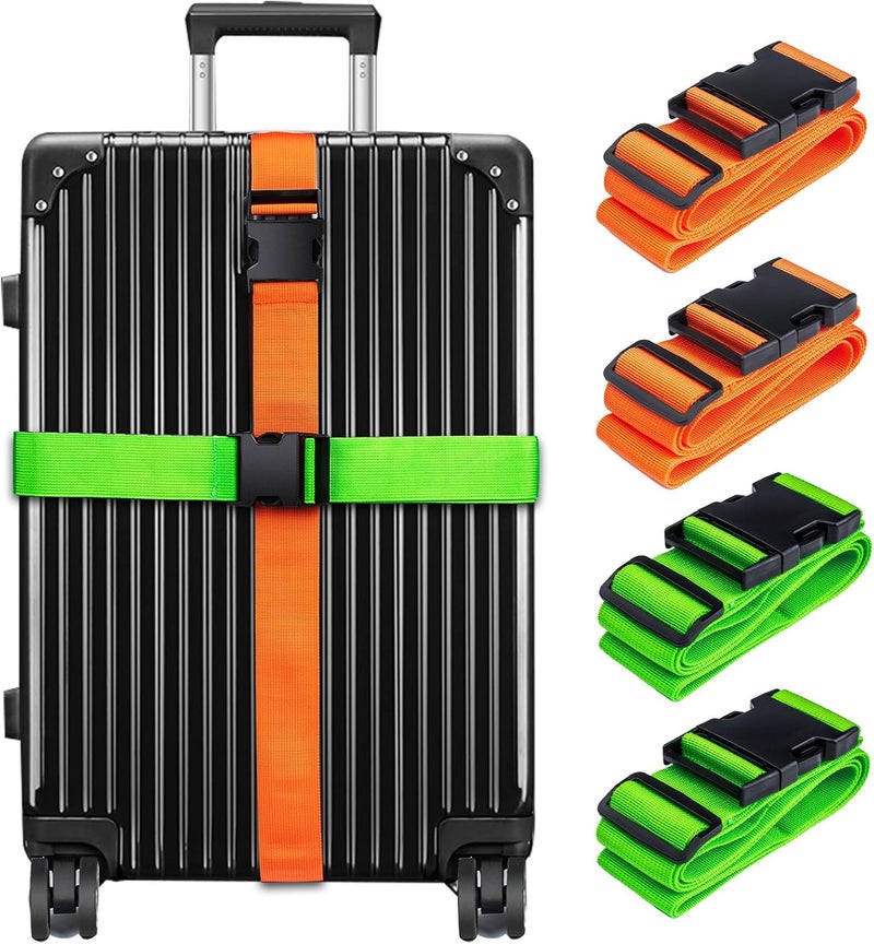 collwait Luggage Straps for Suitcases TSA Approved, Travel Belt Suitcase Belt, Suitcase Straps TSA Approved, Luggage Belt Strap TSA Approved, Travel Straps for Luggage, 4Pcs Luggage Band Orange, Green - Image 1